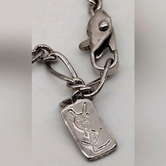 YSL Yves Saint Laurent Rhinestone Heart Silver Necklace Choker Jewelry Authentic - Picture 10 of 15